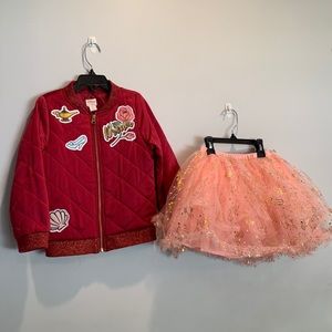 Disney Princess Bomber red jacket & matching tutu pink skirt.  Size 5-6